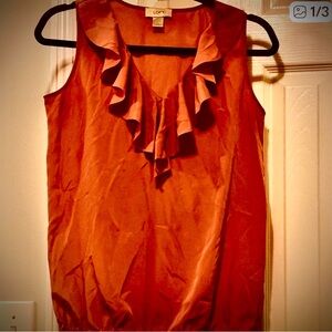 LOFT Women's Blouse with Ruffled Neckline in Pink